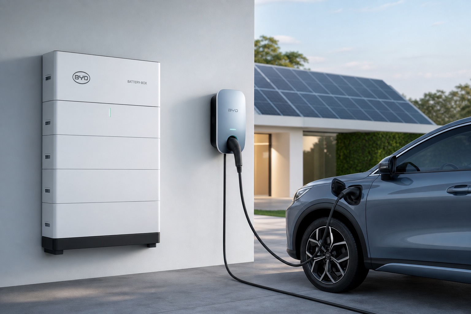 Batteriespeicher und Wallbox an einem Einfamilienhaus – Speicher und E-Mobilität der EnEx GmbH